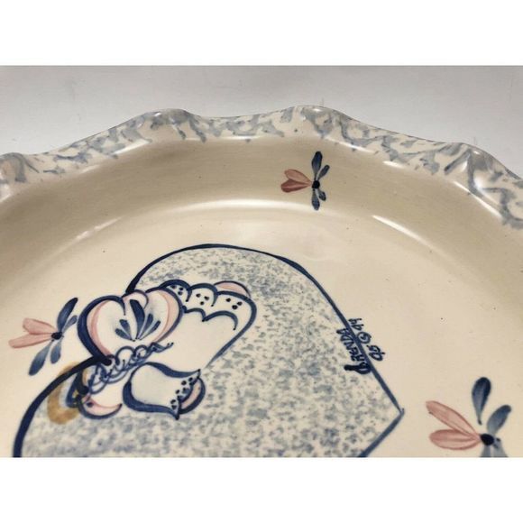 Vintage 1994 Ellis Pottery Pie Plate 8.5" Ceramic Angel Heart Fluted Marshall TX - Picture 8 of 8